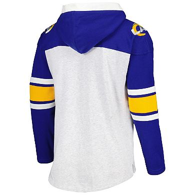 Men's '47 Los Angeles Rams Heather Gray Gridiron Lace-Up Pullover Hoodie