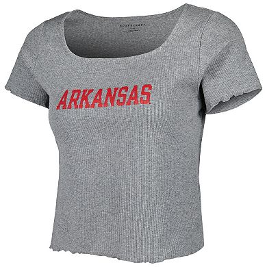 Women's Gray Arkansas Razorbacks Baby Rib Lettuce-Edge Trim T-Shirt
