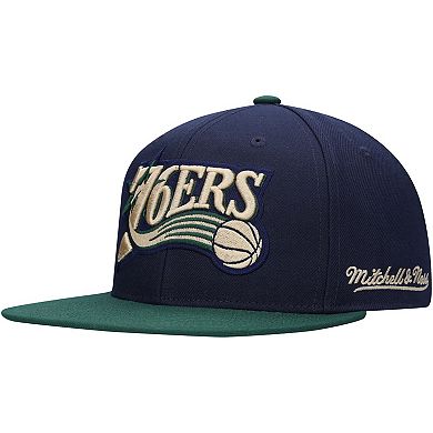 Men's Mitchell & Ness Navy/Green Philadelphia 76ers Hardwood Classics Grassland Fitted Hat