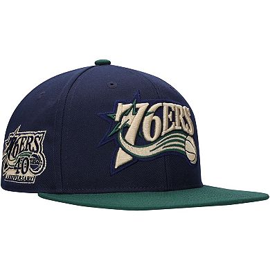 Men's Mitchell & Ness Navy/Green Philadelphia 76ers Hardwood Classics Grassland Fitted Hat