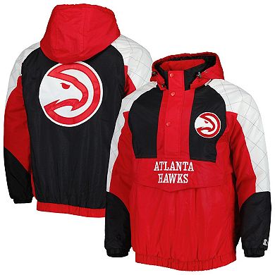 Men's Starter Red Atlanta Hawks Body Check Raglan Hoodie Half-Zip Jacket