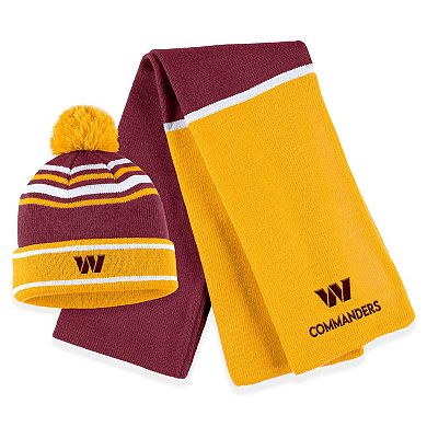 Women's WEAR by Erin Andrews Burgundy Washington Commanders Colorblock Cuffed Knit Hat with Pom and Scarf Set