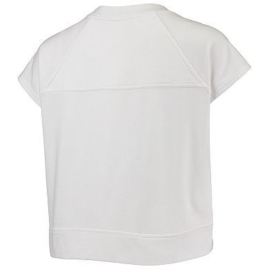 Women's Lusso White Brooklyn Nets Margot Cropped Tri-Blend Cap Sleeve Sweatshirt
