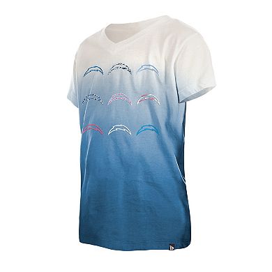 Youth New Era Powder Blue Los Angeles Chargers Multi Logo Ombre V-Neck T-Shirt