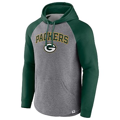 Men's Fanatics Branded Heathered Gray/Green Green Bay Packers By Design Raglan Pullover Hoodie