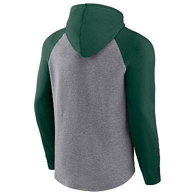 Men's Fanatics Branded Heathered Gray/Green Green Bay Packers By Design Raglan Pullover Hoodie