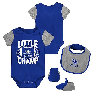 Newborn & Infant Royal/Heather Gray Kentucky Wildcats Little Champ Bodysuit Bib & Booties Set