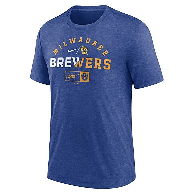 Men's Nike  Heather Royal Milwaukee Brewers Rewind Review Slash Tri-Blend T-Shirt