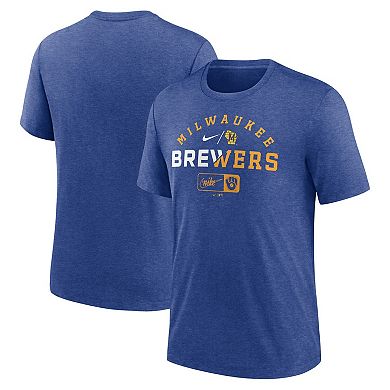 Men's Nike  Heather Royal Milwaukee Brewers Rewind Review Slash Tri-Blend T-Shirt