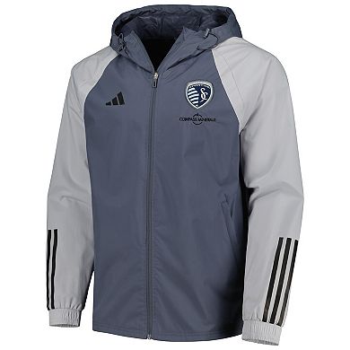 Men's adidas Charcoal Sporting Kansas City All-Weather Raglan Hoodie Full-Zip Jacket