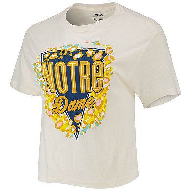 Women's Pressbox Cream Notre Dame Fighting Irish Taylor Animal Print Cropped T-Shirt