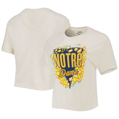 Women's Pressbox Cream Notre Dame Fighting Irish Taylor Animal Print Cropped T-Shirt