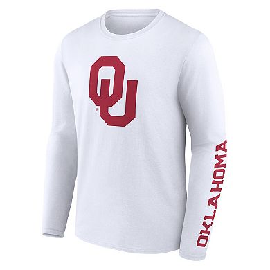 Men's Fanatics Branded White Oklahoma Sooners Double Time 2-Hit Long Sleeve T-Shirt