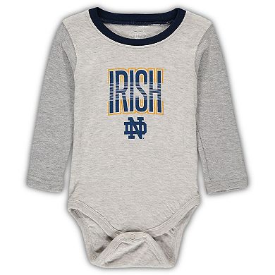 Infant Wes & Willy Heathered Gray/Navy Notre Dame Fighting Irish Jie Jie Long Sleeve Bodysuit & Pants Set