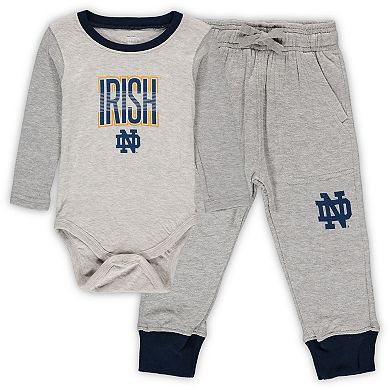 Infant Wes & Willy Heathered Gray/Navy Notre Dame Fighting Irish Jie Jie Long Sleeve Bodysuit & Pants Set