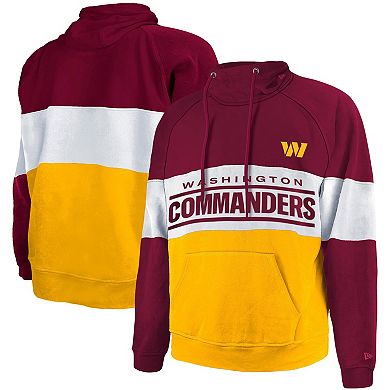 Men's New Era Burgundy/Gold Washington Commanders Big & Tall Current Team Colorblock Fleece Raglan Pullover Hoodie