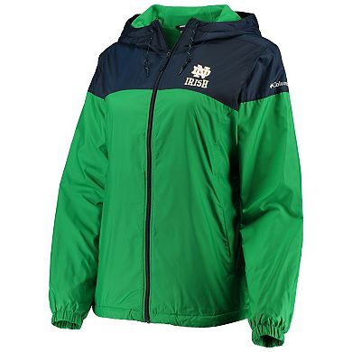 Women's Columbia Green/Navy Notre Dame Fighting Irish Flash Forward Lined Full-Zip Windbreaker Jacket