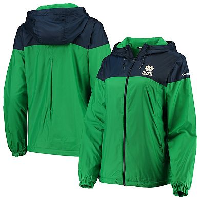 Women's Columbia Green/Navy Notre Dame Fighting Irish Flash Forward Lined Full-Zip Windbreaker Jacket