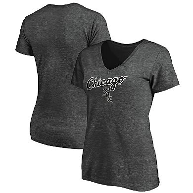 Women's Fanatics Branded Heathered Charcoal Chicago White Sox Team Logo Lockup V-Neck T-Shirt
