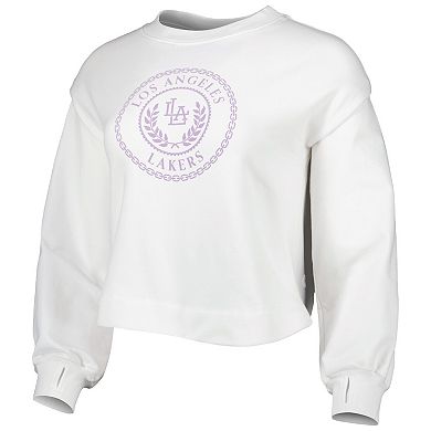Women's Lusso White Los Angeles Lakers Lola Ball and Chain Pullover Sweatshirt