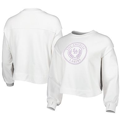 Women's Lusso White Los Angeles Lakers Lola Ball and Chain Pullover Sweatshirt