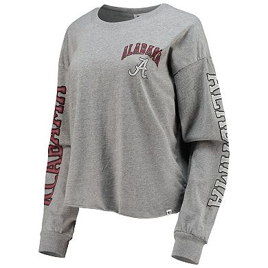 Women's '47 Heathered Gray Alabama Crimson Tide Ultra Max Parkway Long Sleeve Cropped T-Shirt