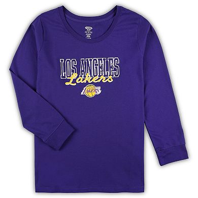 Women's Concepts Sport Purple/Heather Gray Los Angeles Lakers Plus Size Long Sleeve T-Shirt and Shorts Sleep Set