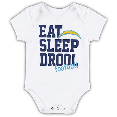 Newborn & Infant Powder Blue/White/Heather Gray Los Angeles Chargers Three-Piece Eat Sleep Drool Bodysuit Set