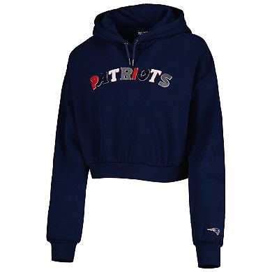 Women's The Wild Collective Navy New England Patriots Cropped Pullover Hoodie