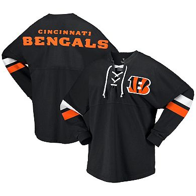 Women's Fanatics Branded Black Cincinnati Bengals Spirit Jersey Lace-Up V-Neck Long Sleeve T-Shirt