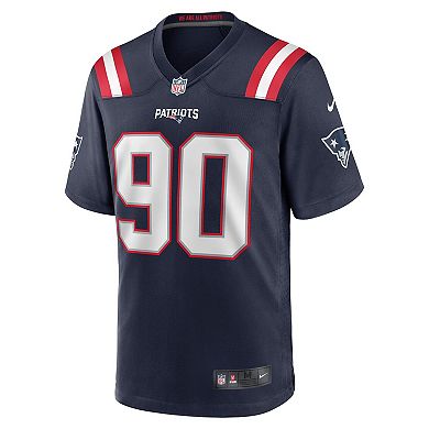 Men's Nike Christian Barmore Navy New England Patriots Player Game Jersey