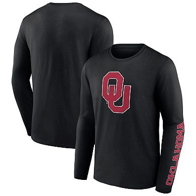 Men's Fanatics Branded Black Oklahoma Sooners Double Time 2-Hit Long Sleeve T-Shirt