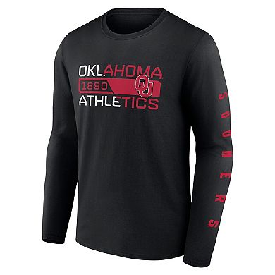 Men's Fanatics Branded Black Oklahoma Sooners Broad Jump 2-Hit Long Sleeve T-Shirt