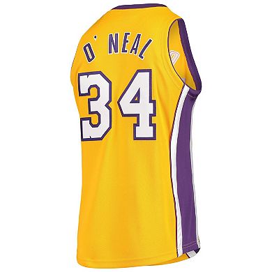 Men's Mitchell & Ness Shaquille O'Neal Gold Los Angeles Lakers 2000 NBA Finals Hardwood Classics Authentic Jersey