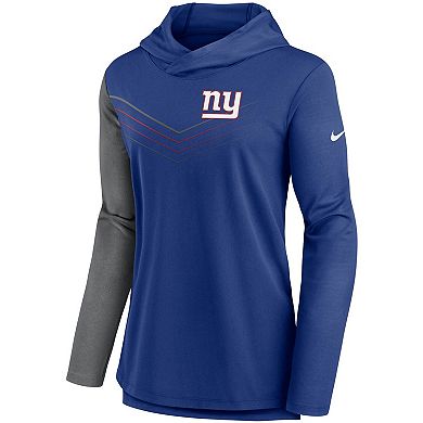 Women's Nike Royal/Heathered Charcoal New York Giants Chevron Hoodie Performance Long Sleeve T-Shirt