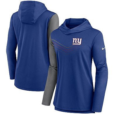 Women's Nike Royal/Heathered Charcoal New York Giants Chevron Hoodie Performance Long Sleeve T-Shirt