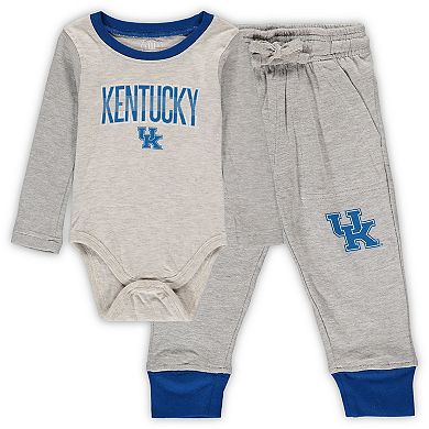 Infant Wes & Willy Heathered Gray/Royal Kentucky Wildcats Jie Jie Long Sleeve Bodysuit & Pants Set