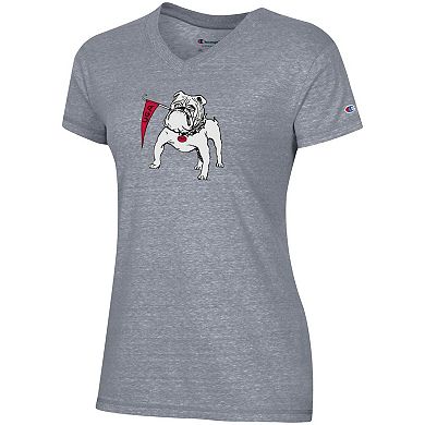 Women's Champion Gray Georgia Bulldogs Vault Logo V-Neck T-Shirt