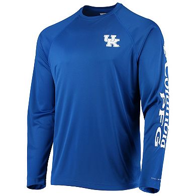 Men's Columbia Royal Kentucky Wildcats PFG Terminal Tackle Raglan Omni-Shade Long Sleeve T-Shirt