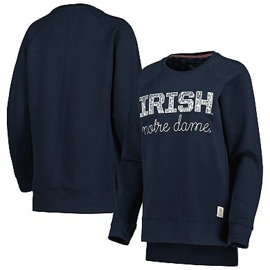 Women's Pressbox Navy Notre Dame Fighting Irish Steamboat Animal Print Raglan Pullover Sweatshirt