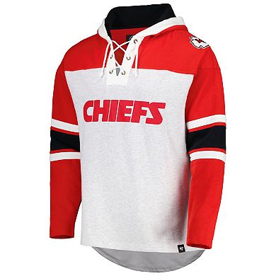 Men's '47 Kansas City Chiefs Heather Gray Gridiron Lace-Up Pullover Hoodie