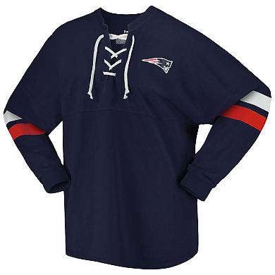 Women's Fanatics Branded Navy New England Patriots Spirit Jersey Lace-Up V-Neck Long Sleeve T-Shirt