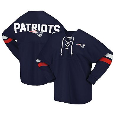 Women's Fanatics Branded Navy New England Patriots Spirit Jersey Lace-Up V-Neck Long Sleeve T-Shirt