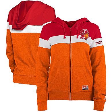 Women's New Era Orange/Red Tampa Bay Buccaneers Throwback Colorblock Full-Zip Hoodie