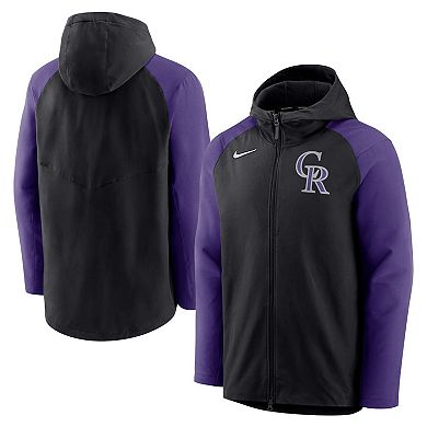 Men's Nike Black/Purple Colorado Rockies Authentic Collection Performance Raglan Full-Zip Hoodie