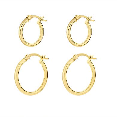 PRIMROSE 24k Gold Plated Polished Hoop Earrings Duo Set
