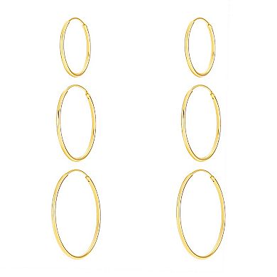 PRIMROSE 24k Gold Plated Polished Hoop Earrings Trio Set