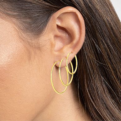 PRIMROSE 24k Gold Plated Polished Hoop Earrings Trio Set