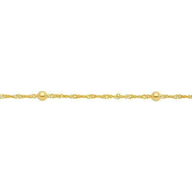 PRIMROSE 24k Gold Over Silver Station Bead Singapore Chain Necklace
