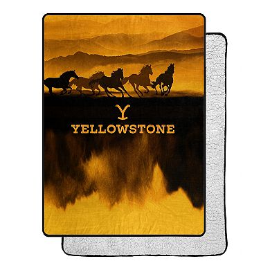 Yellowstone Ranch Wild Horses Sherpa Back Throw Blanket